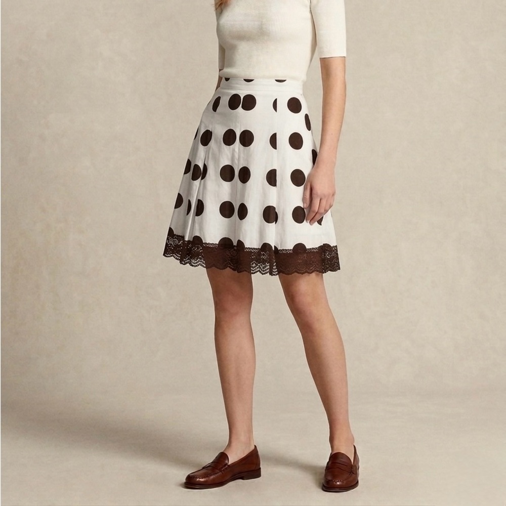 Polka Dot A-Line Skirt with Lace Trim